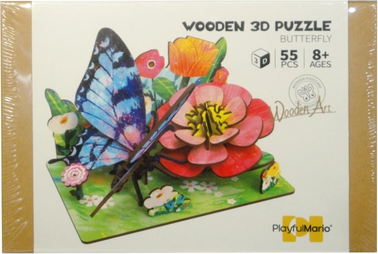 Ξύλινο 3D παζλ DIY – λιβάδι με πεταλούδα και λουλούδια