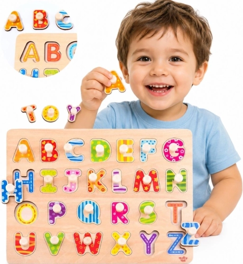 Tooky toy μοντεσσόρι ξύλινο ένθετο παζλ αλφάβητο με λαβές