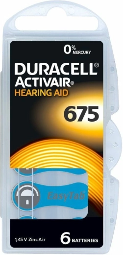 Μπαταρίες για ακουστικά βαρηκοΐας DURACELL Activair 675, 6 τεμ.