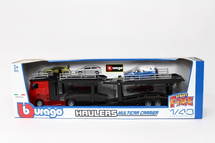 Bburago StreetFire μεταφορέας αυτοκινήτων Mercedes-Benz Actros 1:43 με Renault Captur