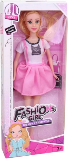 Fashion κούκλα 29 cm σε ροζ καλοκαιρινά φορέματα με γατούλα
