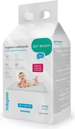 Υγιεινά υποστρώματα αλλαγής BABYONO 40 × 60 cm, 22 τεμ.