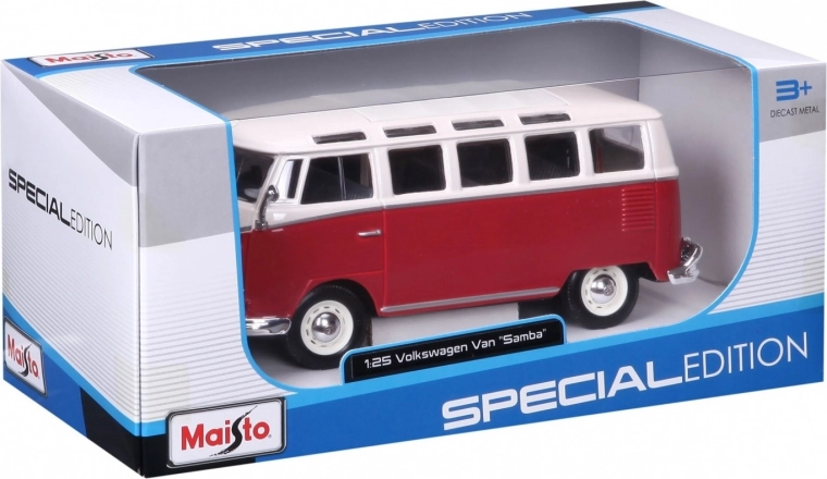 Μεταλλικό μοντέλο Volkswagen Samba λευκό-κόκκινο 1:25