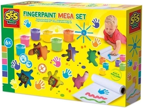 SES Creative mega σετ δαχτυλομπογιών με 6 χρώματα 110 ml και χαρτί 2 m