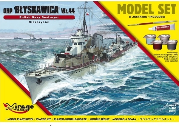 ORP Błyskawica – πολωνικό αντιτορπιλικό τορπιλών του Β΄ Παγκοσμίου Πολέμου, μοντέλο προς συναρμολόγηση 1:400 με σετ χρωμάτων