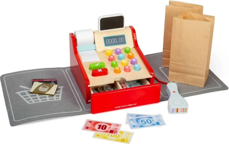 Ξύλινη παιδική ταμειακή μηχανή BIGJIGS TOYS με αξεσουάρ