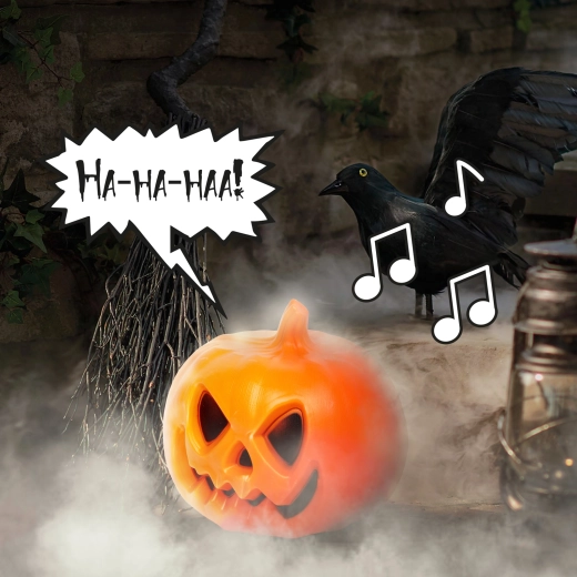 Πορτοκαλί φαναράκι κολοκύθα για το Halloween με ηχητικό εφέ και LED