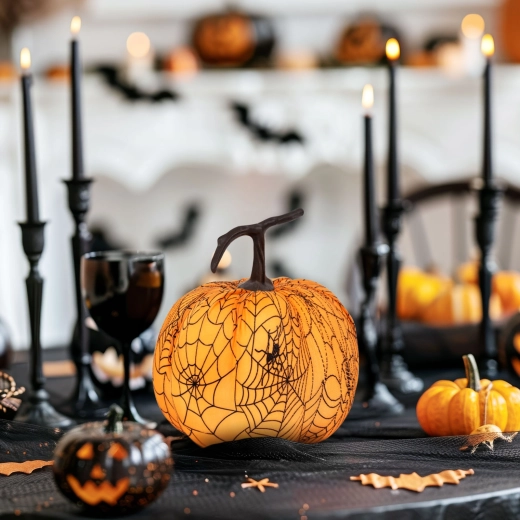 Διακοσμητική κολοκύθα Halloween με ιστό αράχνης 16,5 cm