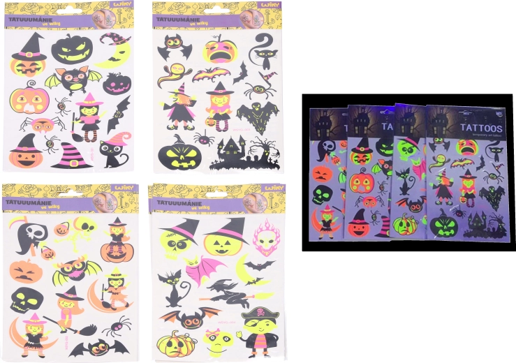 Φθορίζοντα προσωρινά αυτοκόλλητα τατουάζ Halloween 16,5 × 22 cm