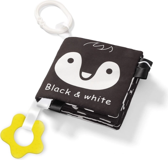 Αισθητηριακό υφασμάτινο βιβλιαράκι BLACK & WHITE με μασητικό και κρίκο