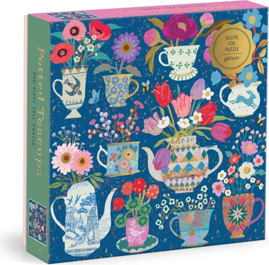 Puzzle με foil Galison Victoria Ball – φλιτζάνια με λουλούδια, 500 κομμάτια