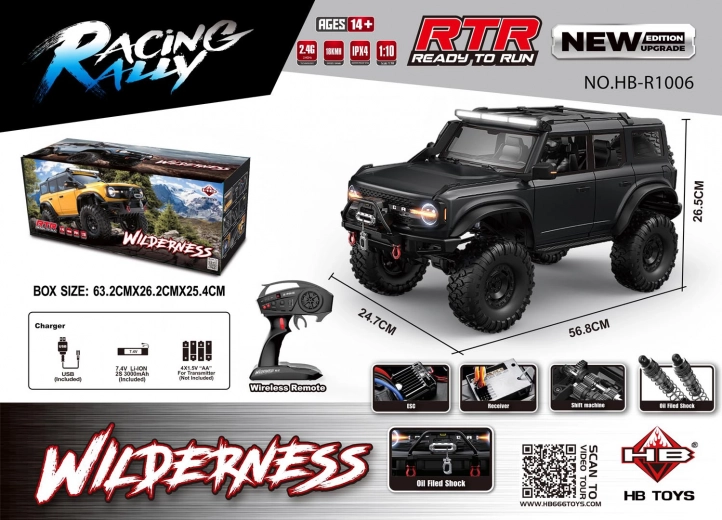 RC αυτοκίνητο WILDERNESS 1:10, μαύρο, αδιάβροχο, φωτισμός LED