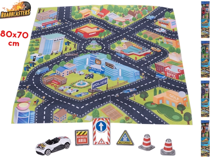Χαλί κυκλοφορίας Roadblasters 80 × 70 cm με αυτοκινητάκι και σήματα