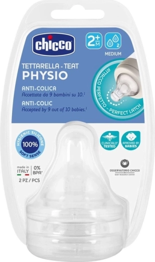Chicco θηλή μπιμπερό σιλικόνης μεσαίας ροής 2m+, 2 τεμ.