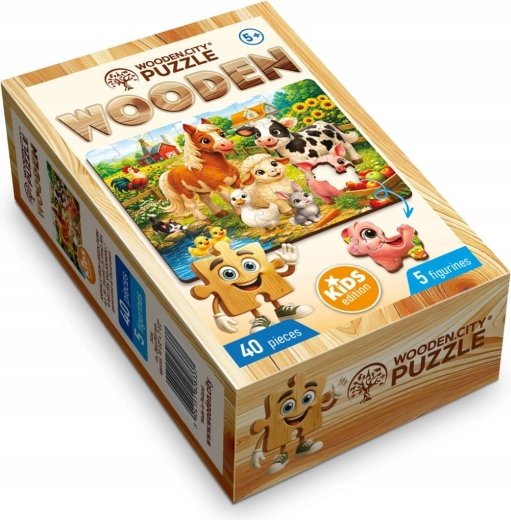 Ξύλινο παζλ WOODEN CITY Ζωάκια από την πράσινη φάρμα, 40 κομμάτια