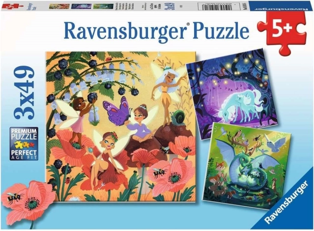 Παζλ Ravensburger νεράιδες, δράκος και μονόκερος – 3×49 κομμάτια