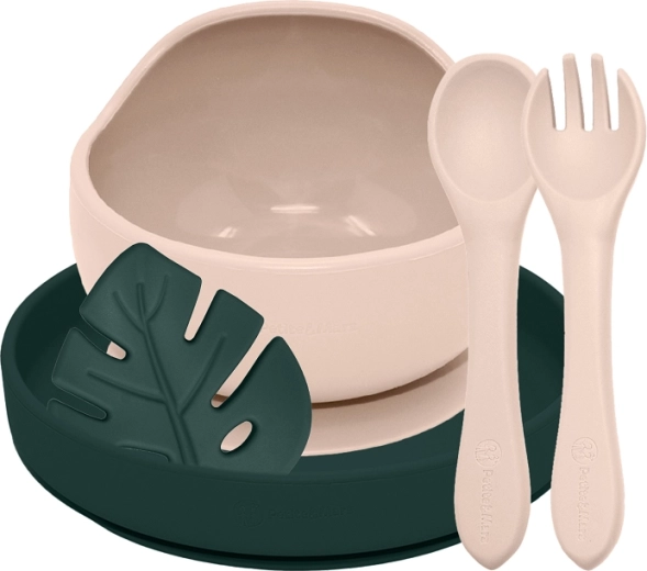 Petite&Mars σετ φαγητού σιλικόνης Take&Match 4 τεμ. desert sand / misty green (6m+)