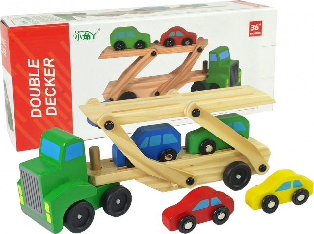 Ξύλινο πράσινο σετ ρυμούλκησης με αυτοκινητάκια