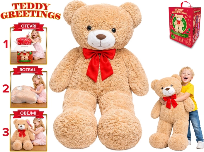 Teddy Greetings βελούδινο αρκουδάκι με φιόγκο 120 cm μπεζ