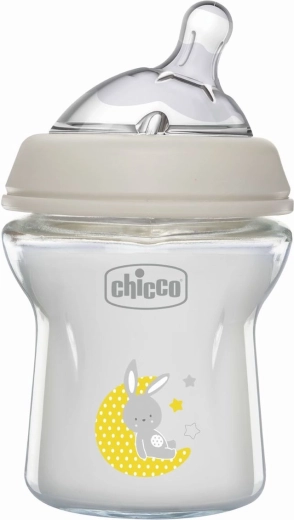 Γυάλινο μπιμπερό Chicco Natural Feeling 150 ml κατά των κολικών, ουδέτερο, από 0 μηνών