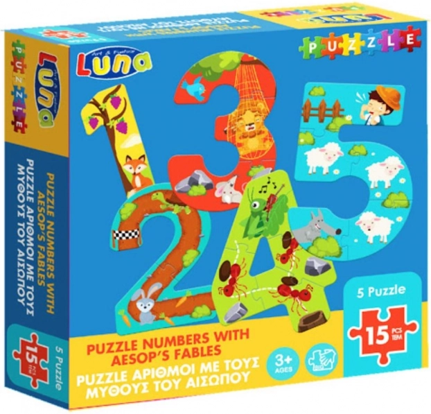Luna Puzzle με αριθμούς και τις μύθους του Αισώπου για παιδιά