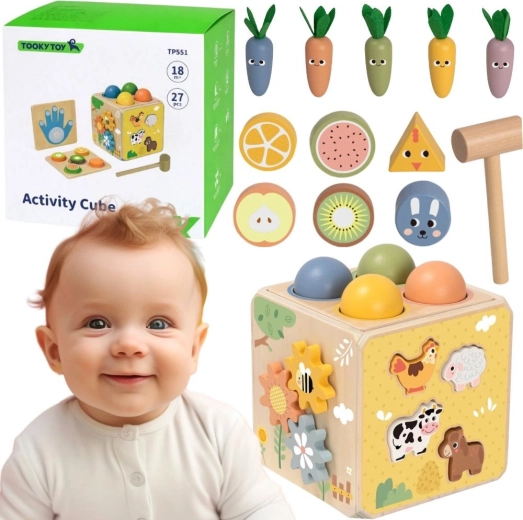 Tooky Toy ξύλινος εκπαιδευτικός κύβος δραστηριοτήτων 5 σε 1