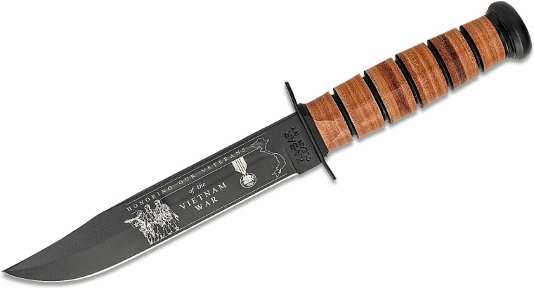 Αναμνηστικό μαχαίρι μάχης Ka-Bar U.S. Army Vietnam 17,8 cm, μαύρο, δερμάτινη λαβή, δερμάτινη θήκη
