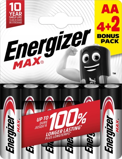 Αλκαλικές μπαταρίες Energizer Max AA 6 τεμ. (4+2 δώρο)