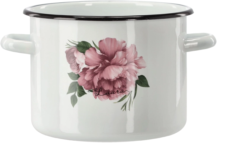 Εμαγιέ κατσαρόλα 4,5 l, 20 cm, λευκή, Παιώνια Laura