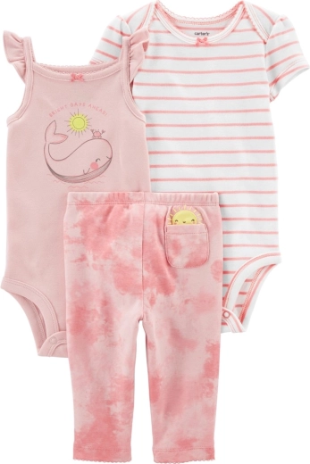 CARTER'S σετ 3 τεμαχίων για κορίτσια Pink Whale (κολάν + κορμάκι με κοντό μανίκι + κορμάκι χωρίς μανίκια) – NB/ μέγεθος 56
