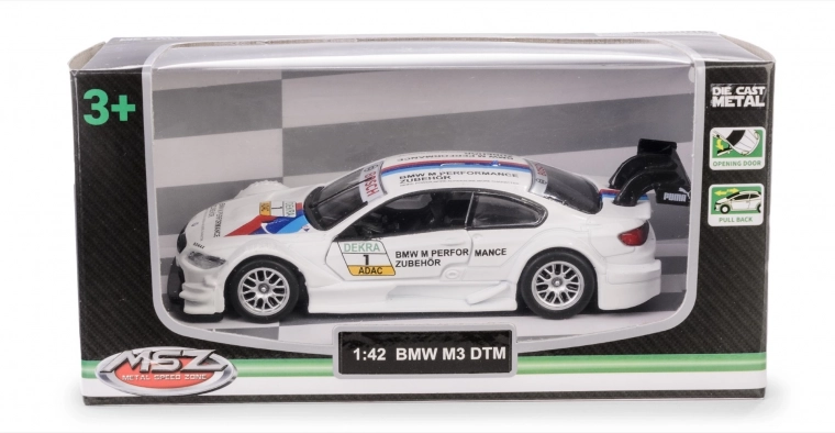 Μεταλλικό μοντέλο αυτοκινήτου BMW M3 DTM 1:42 με ανοιγόμενες πόρτες και κίνηση pull-back