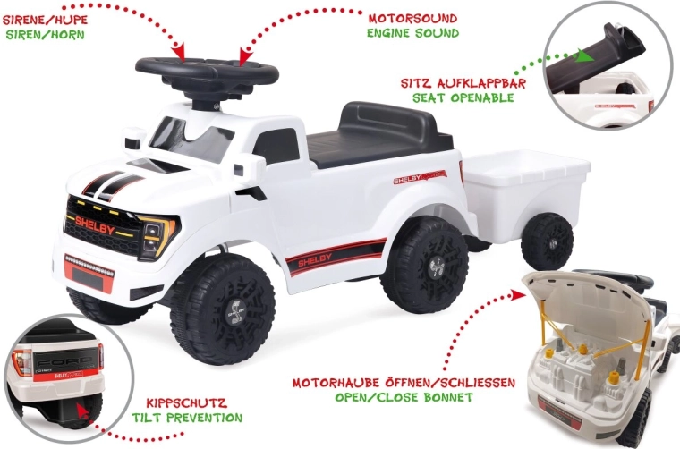 Παιδικό όχημα JAMARA Shelby Ford F-150 Raptor με ρυμουλκούμενο, λευκό