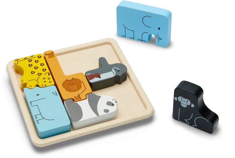 Ξύλινο ένθετο παζλ PlanToys – ζώα