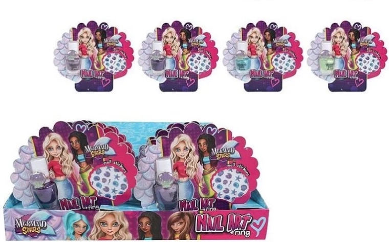 Mermaid Stars παιδικό σετ για διακόσμηση νυχιών 4× 5 ml (βερνίκια, αυτοκόλλητα και δαχτυλίδια)