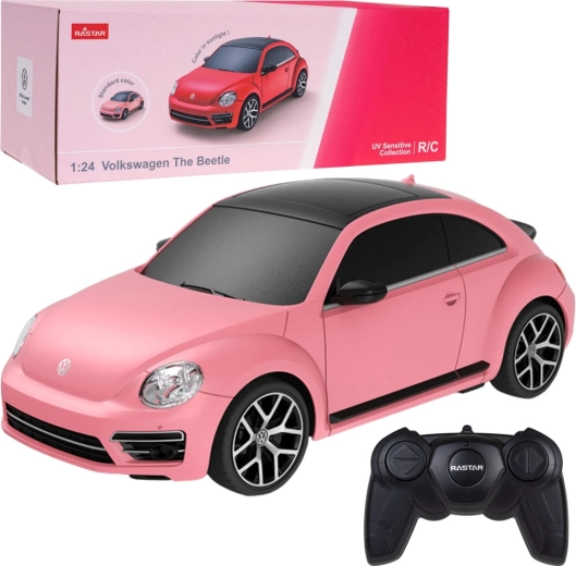 RC αυτοκίνητο VOLKSWAGEN Beetle 1:24 Rastar ροζ με UV αλλαγή χρώματος