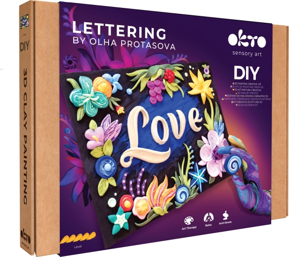 OKTO Lettering καλλιτεχνικό σετ ζωγραφικής με πηλό «LOVE» 30 × 40 cm
