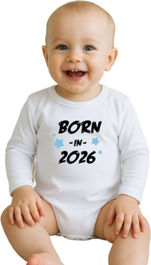 Βρεφικό κορμάκι με τύπωμα NEW BABY Born in 2026, μακρύ μανίκι