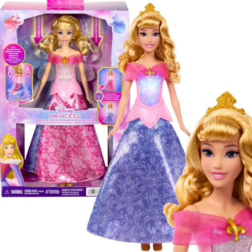 Mattel Disney Princess κούκλα Aurora με φόρεμα 2σε1 που αλλάζει χρώμα 30 cm