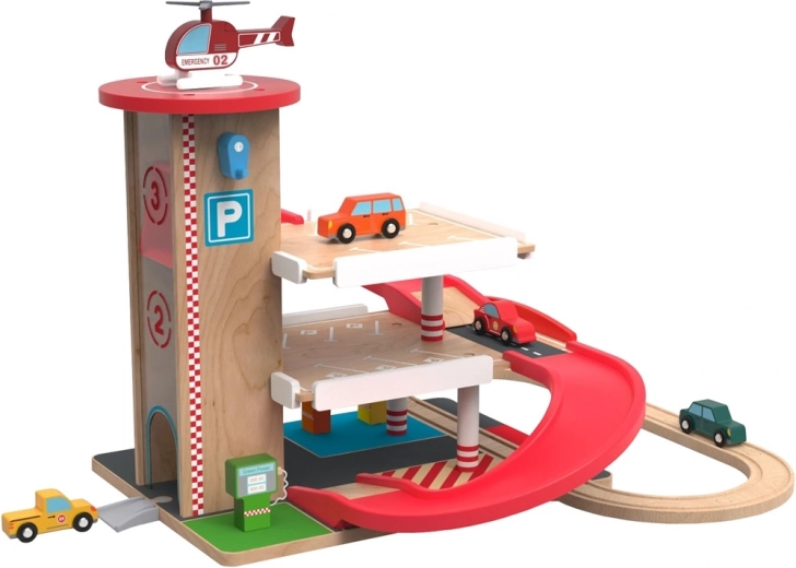 Ξύλινο γκαράζ με σιδηρόδρομο 2Kids Toys