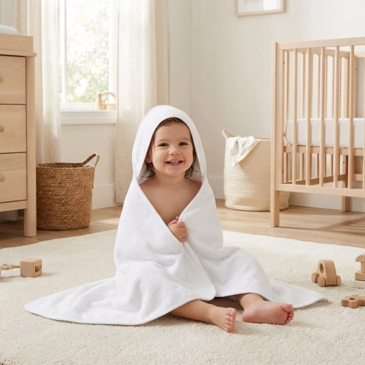Παιδική πετσετέ κάπα-πετσέτα με κουκούλα NEW BABY 100 × 100 cm λευκή