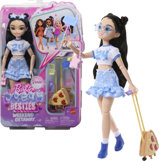 Barbie Dream Besties Renee – μοδάτη κούκλα με αξεσουάρ για εκδρομή Σαββατοκύριακου