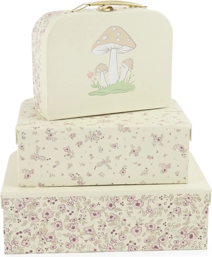 Σετ χάρτινων βαλιτσών Bieco με το ελαφάκι Ella Vintage Flowers - 3 τεμ.