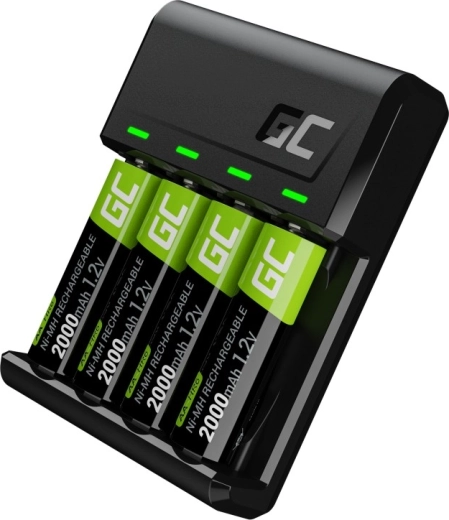 Φορτιστής GREEN CELL VitalCharger + 4× επαναφορτιζόμενες μπαταρίες AA 2000 mAh Ni-MH