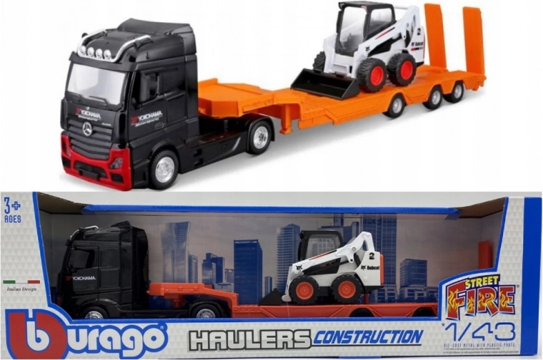Μεταλλικό φορτηγό MB Actros Gigaspace με φορτωτή Bobcat 1:43