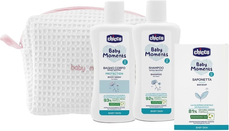 Chicco καλλυντική τσάντα με φερμουάρ Baby Moments ροζ