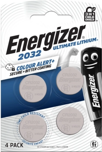 Κουμπωτή μπαταρία Energizer Ultimate Lithium CR2032 4 τεμ. με τεχνολογία Color Alert