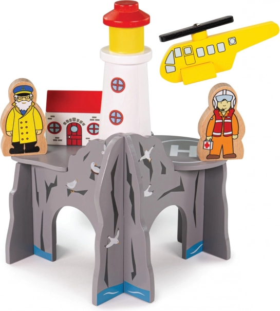 Bigjigs Rail τούνελ με φάρο και ελικοδρόμιο – ξύλινο σετ για σιδηρόδρομο παιχνιδιού