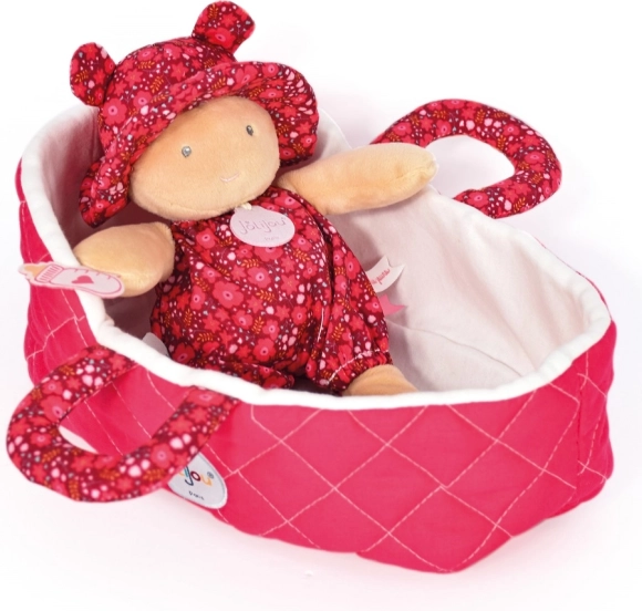 Doudou Jolijou κούκλα σε ροζ τσάντα μεταφοράς 20 cm