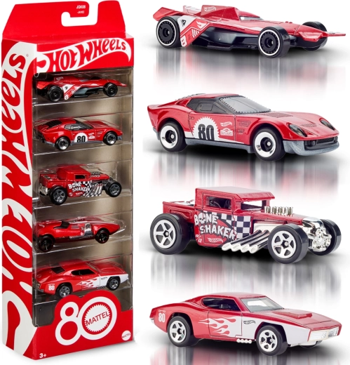 Hot Wheels Mattel συλλογή 5 αυτοκινήτων σε ρουμπινί κόκκινο για την 80ή επέτειο