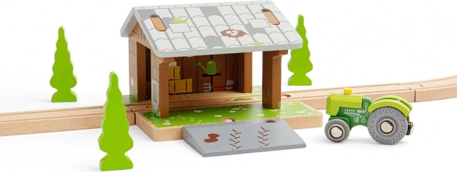 Bigjigs Rail ξύλινος αχυρώνας πάνω στις ράγες